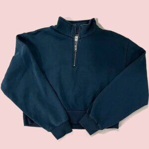 Women's Top "Aritzia TNA"  Blue Airy Fleece Cropped 1/4 Zip Sweatshirt Size L